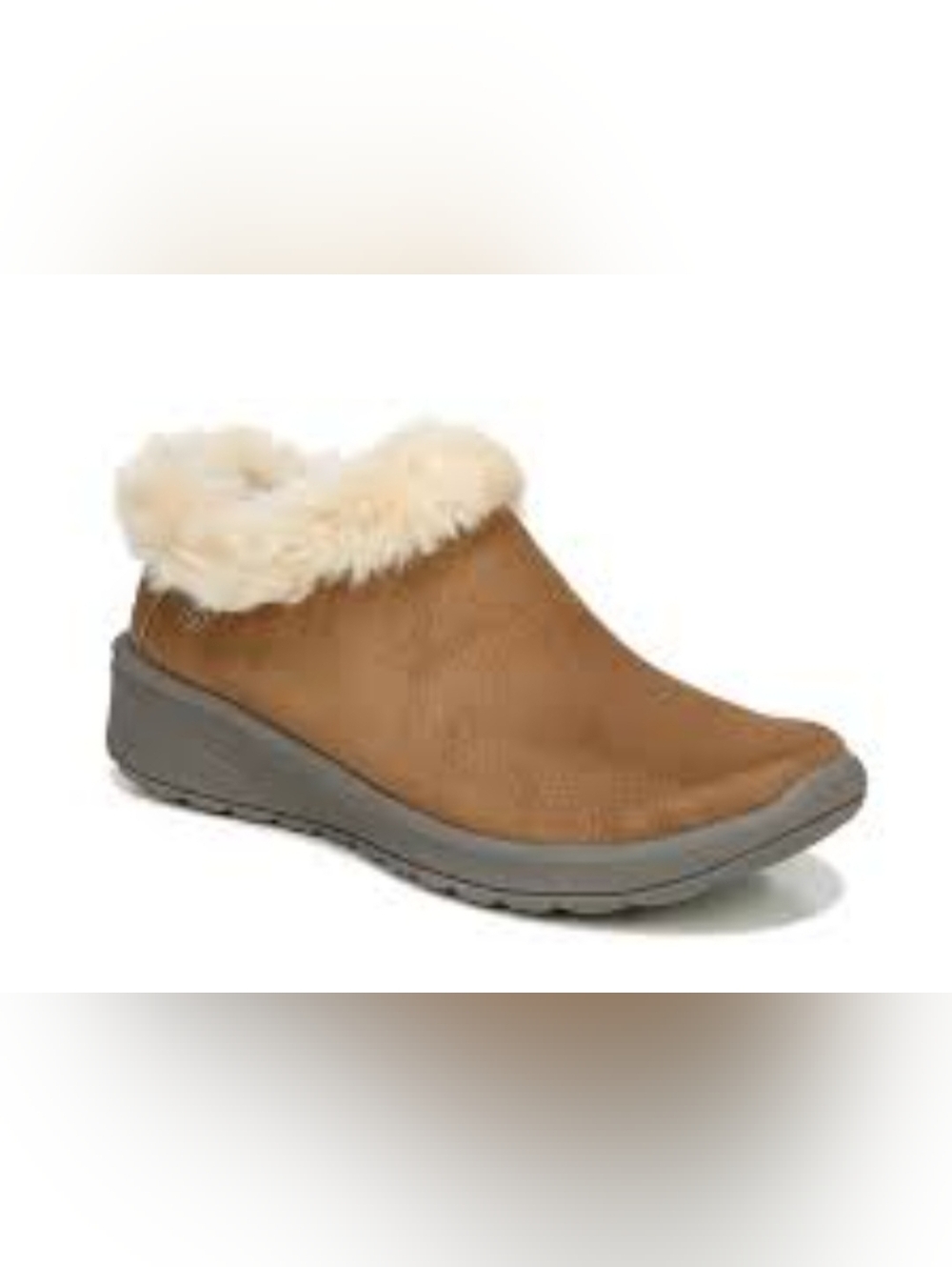 Bzees Tan Slip-On Clog with Cream Faux-Fur Collar  7.5 New In Box